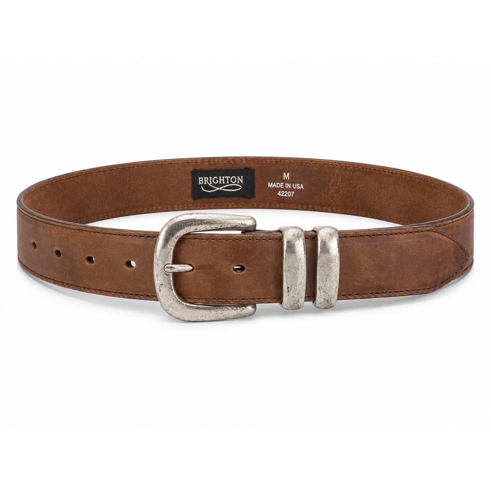Brighton Brown Leather Belt with Silver Distressed Buckle